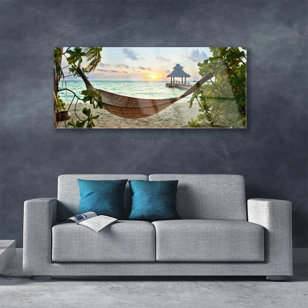 Obraz na akrylátovom skle Pláž hamaka more krajina 125x50 cm