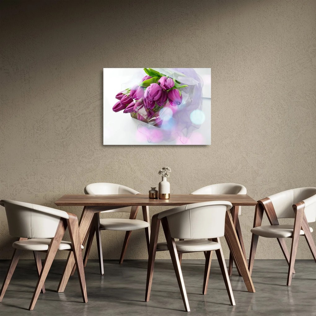Sklenený obraz - kytice tulipánov (70x50 cm)