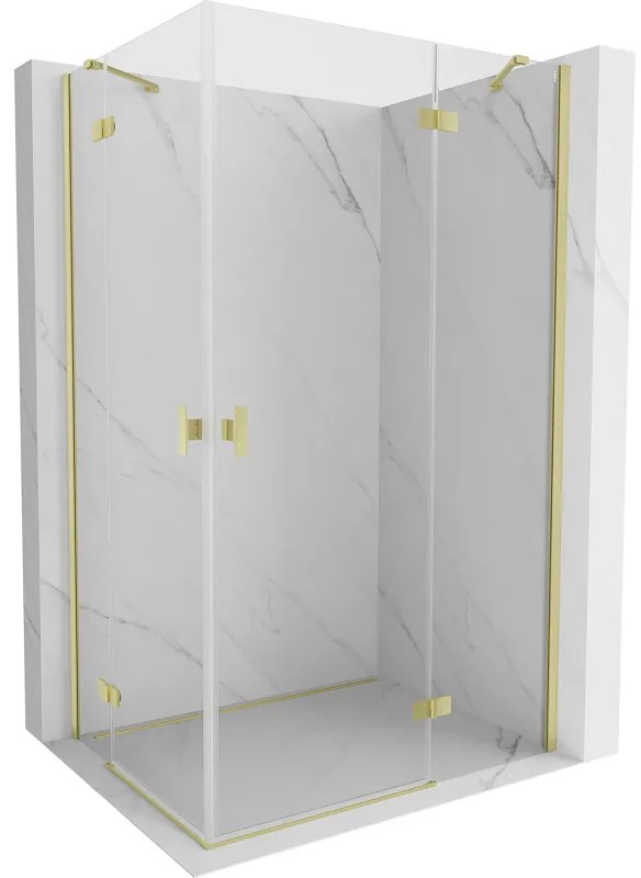 Mexen Mist-H Duo, 2-krídlový výklopný sprchový kút 70 x 110 cm, číre sklo, zlatý matný profil, 8A5-070L-110P-55-00