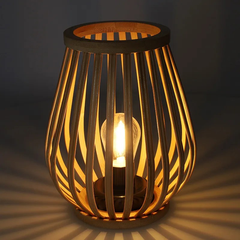 SOLIGHT Bambusový lampáš s LED žiarovkou, teplá biela, 2x AA, 20cm