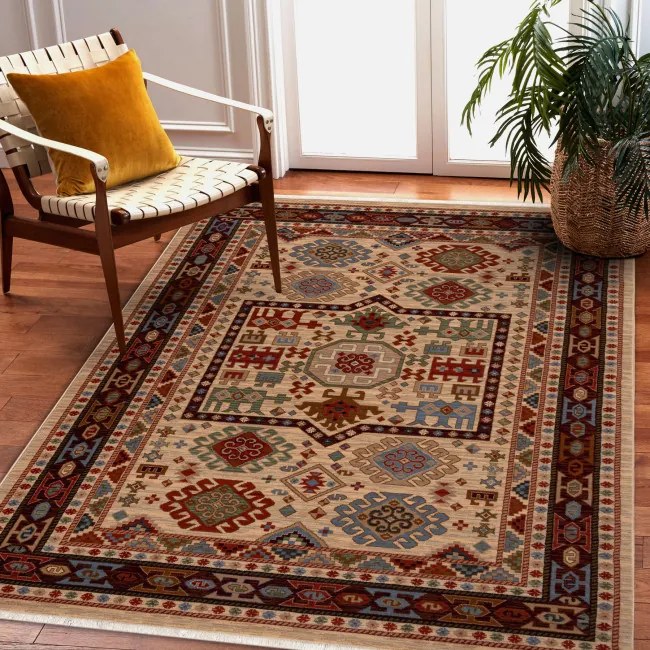 Koberec KESHAN, strapce 6668/53555 béžový / bordový