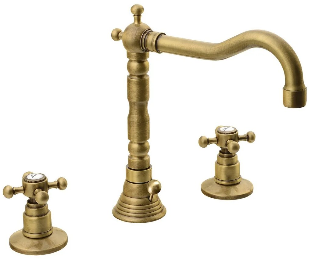 Sapho Sapho, ANTEA trojprvková umývadlová batéria s retro hubicou, s výpusťou, bronz, 3226