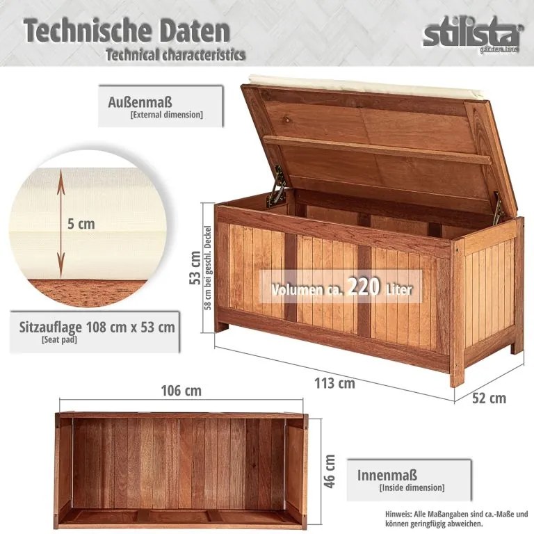 Záhradný box s polstrovaním, 113 x 52,5 x 60,5 cm