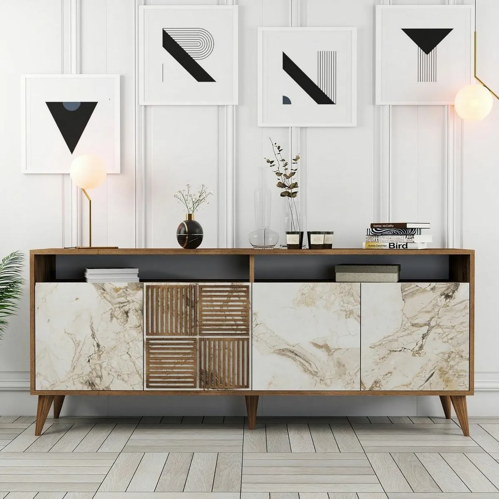 Skrinka Milan 2 Walnut and White Marble