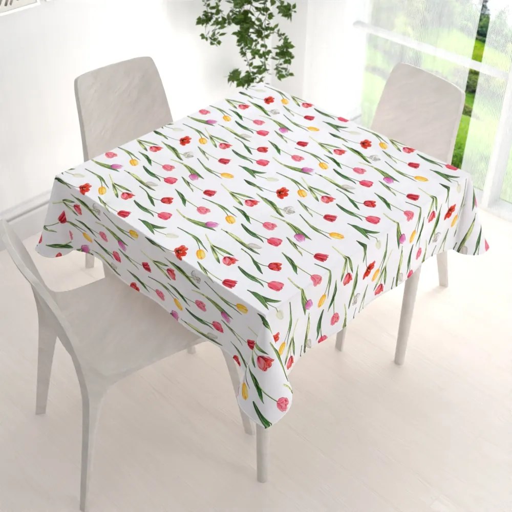 Biante Bavlnený štvorcový obrus Sandra SA-506 Tulipány na bielom 80x80 cm