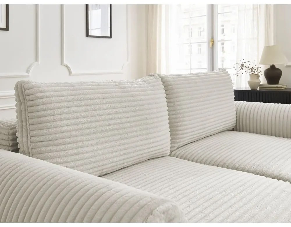 Krémová menčestrová rozkladacia pohovka 257 cm Lucien – Bobochic Paris