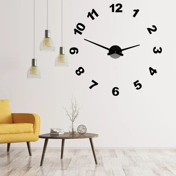 Nástenné hodiny nalepovacie čísla - OPTIC: Čierna Ral 9005 Čierne ručičky 80 cm 3756-36241 12P047 2D PLEXI HEU-