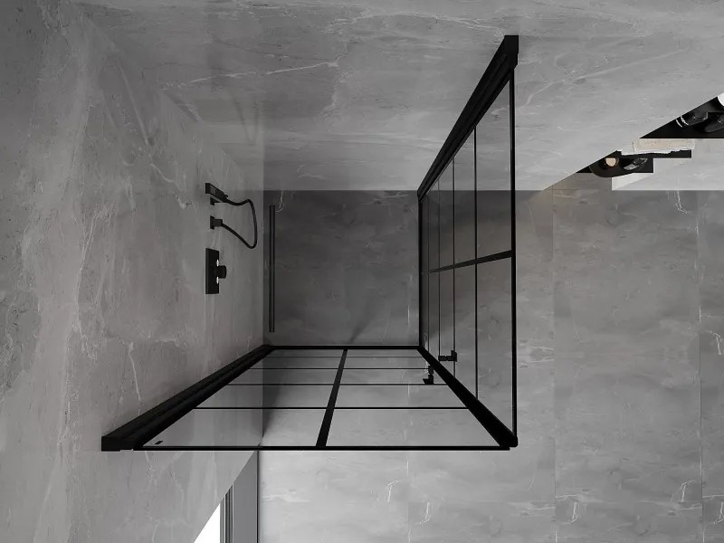 Mexen Mist-B Duo, 2-krídlový výklopný sprchový kút 90 x 90 cm, číre sklo-čierna mriežka, 8A2-090L-090P-70-77