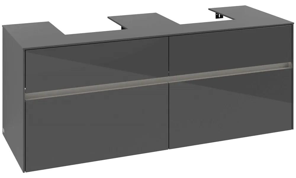 VILLEROY &amp; BOCH Collaro závesná skrinka pod dve umývadlá na dosku, 4 zásuvky, s LED osvetlením, 1400 x 500 x 548 mm, Glossy Grey, C103B0FP