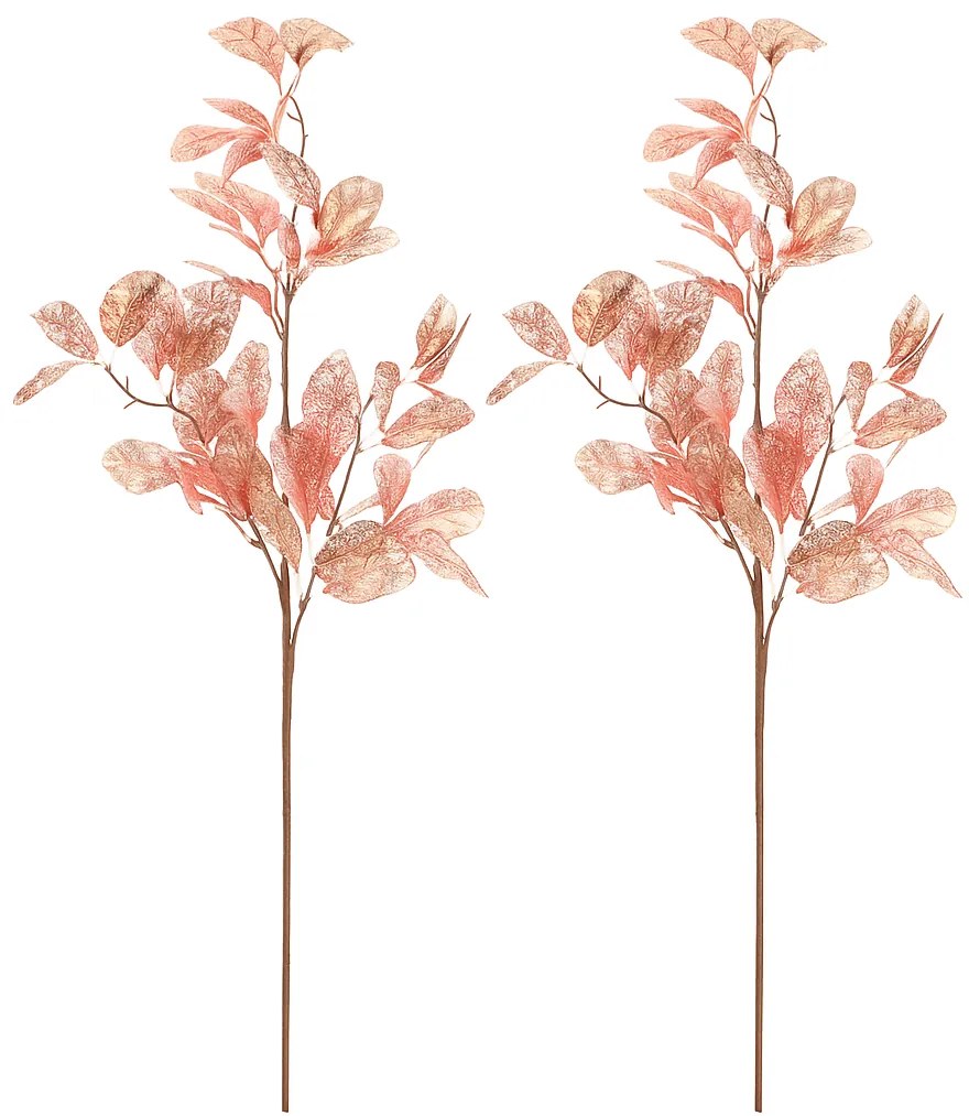 Set vianočných vetvičiek s pozlátenými lístkami, 2 ks, ružová, 85 cm