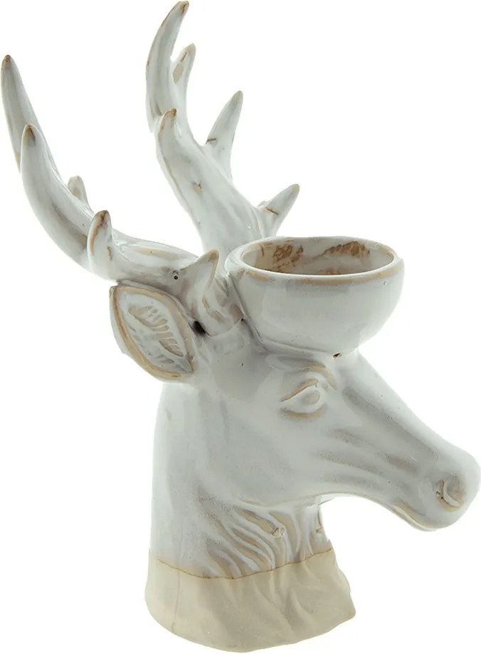 Béžový porcelánový svietnik na čajovú sviečku Jeleň Chrie - 12*11*18 cm