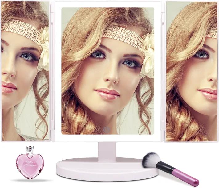 BEZDOTEKU Třípanelové  kozmetické make-up zrkadlo s led osvetlením veľké biele