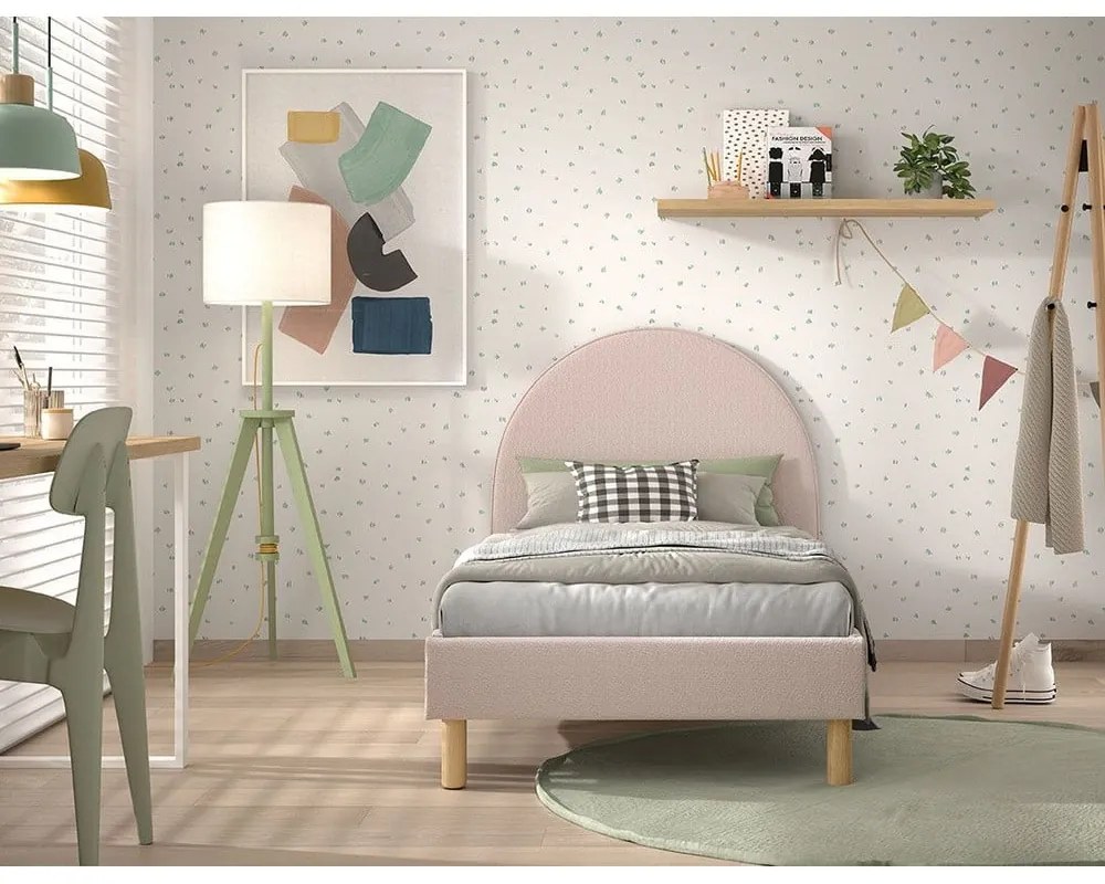 Ružová čalúnená jednolôžková posteľ s roštom 90x200 cm MOON – Vipack