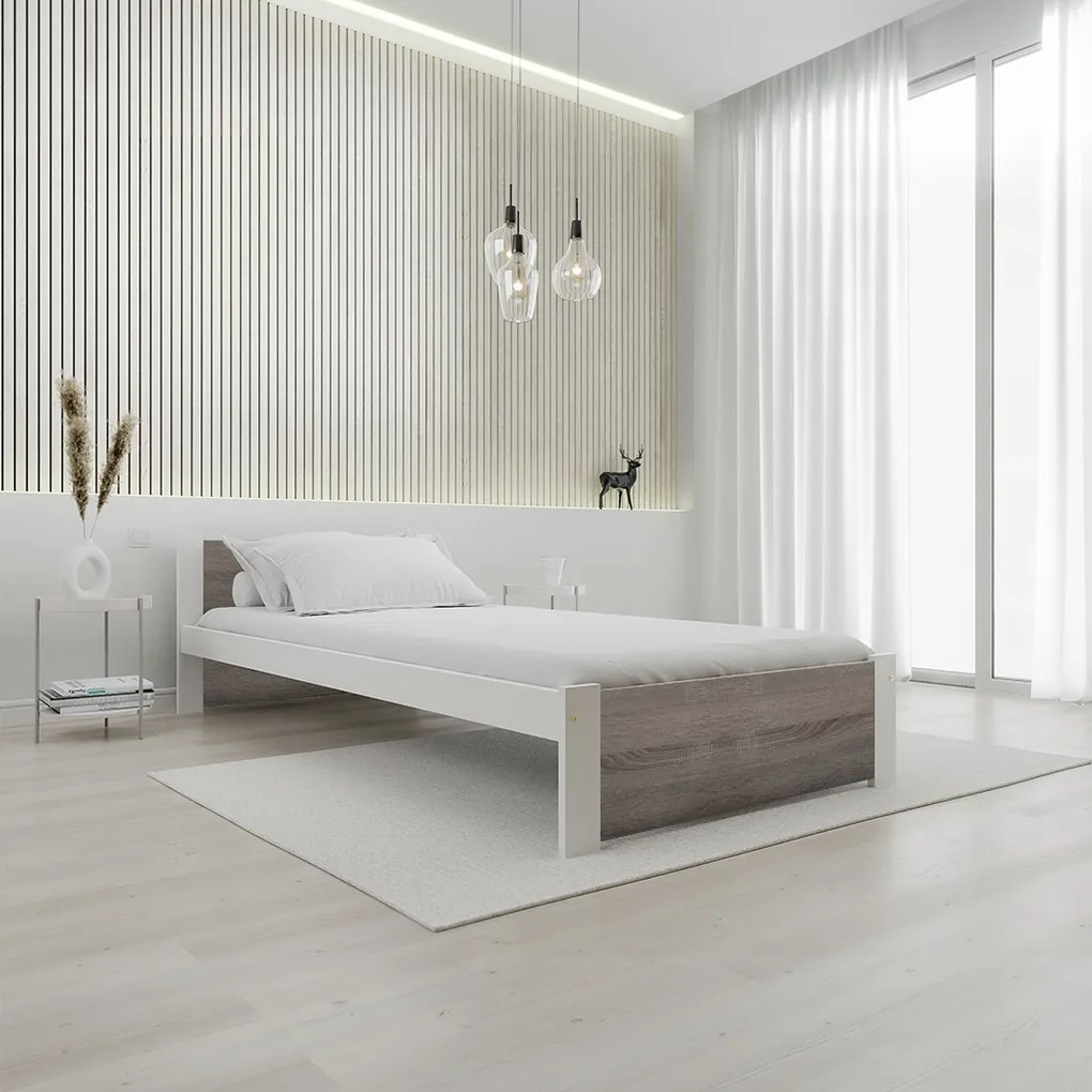 Posteľ IKAROS 90 x 200 cm, biela/dub hľuzovka Rošt: S lamelovým roštom, Matrac: Matrac SOMMERA 18 cm