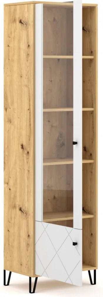 Vysoká vitrína Bilbao, dub artisan/biela