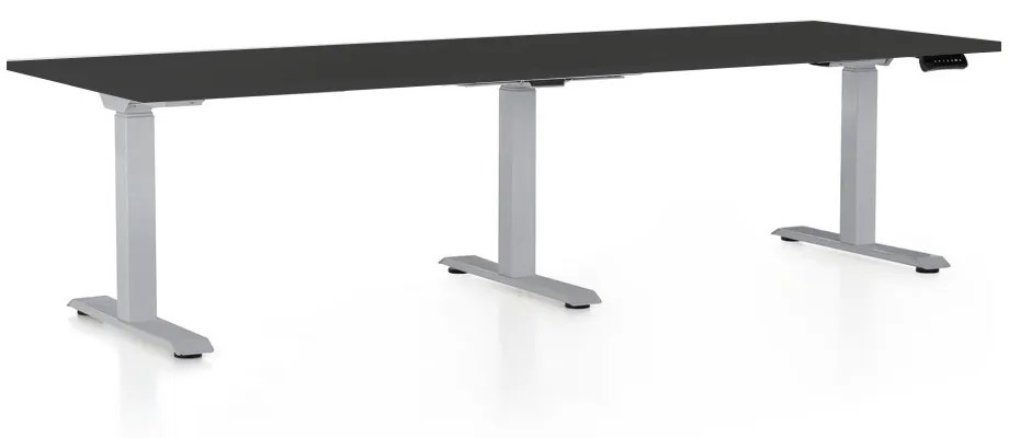 Výškovo nastaviteľný stôl OfficeTech Long, 240 x 80 cm, sivá podnož, čierna