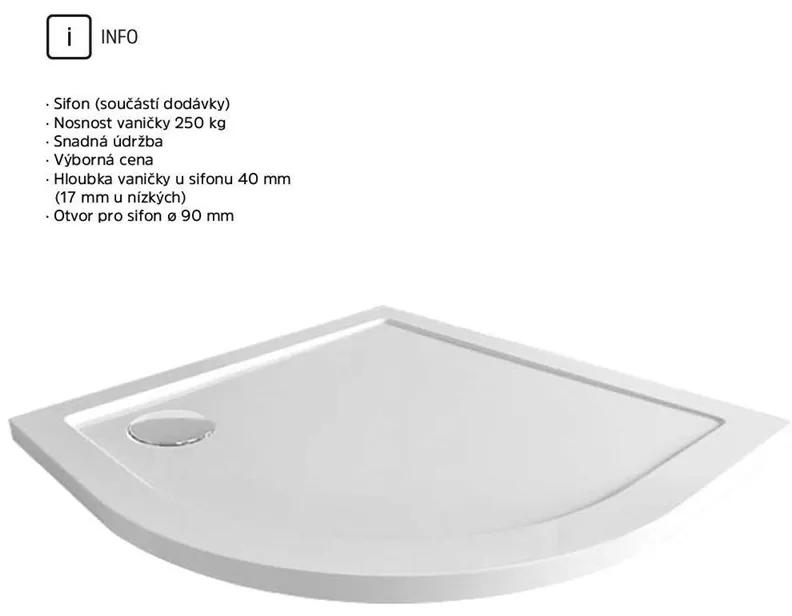 Mereo, Štvrťkruhová sprchová vanička, R550, 90x90x4 cm, SMC, bílá, vrátanie sifónu, MER-CV01NS