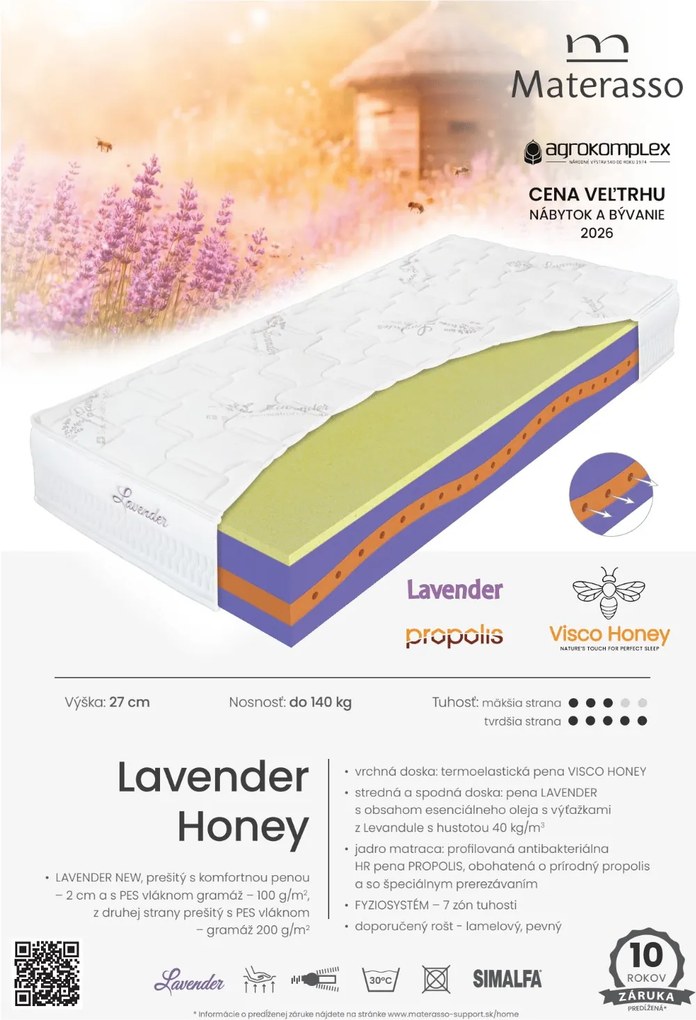 Penový matrac Lavender Honey Rozmer: 90 x 200 cm
