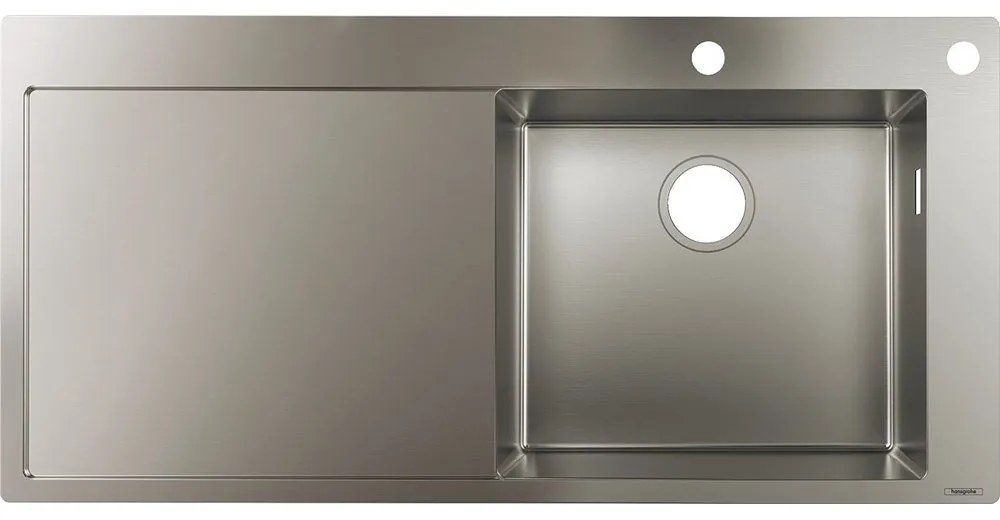 HANSGROHE S717-F450 nerezový drez s odkvapávacou plochou, pravý, montáž na pracovnú dosku/do roviny, s otvorom pre excenter, 1045 x 510 mm, nerezová oceľ, 43307800