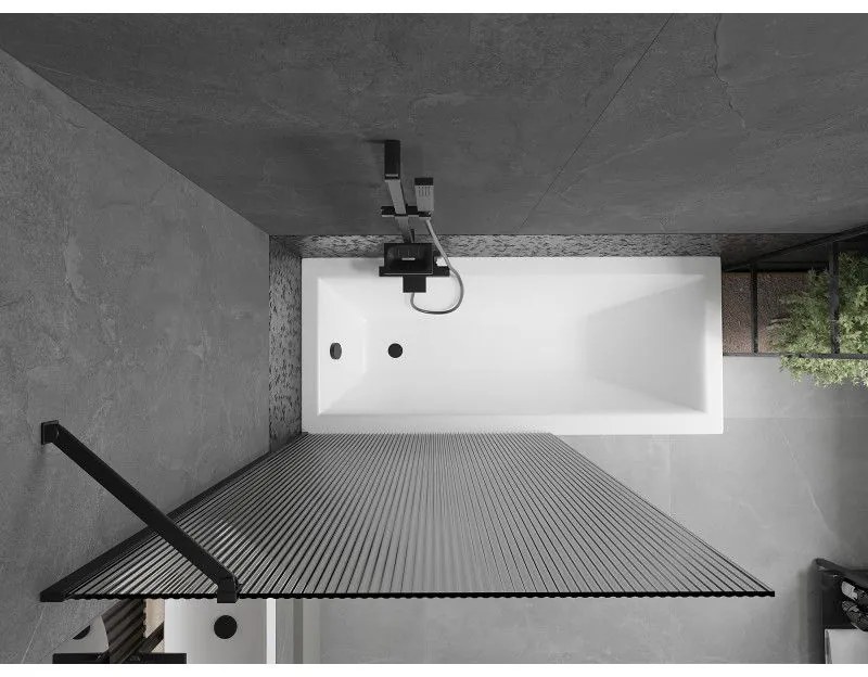 Mexen Next, vaňová zástena 1-krídlová 100 x 150 cm, fixné krídlo, 6 mm sklo s pruhmi, čierny profil, 895-100-000-00-09-70