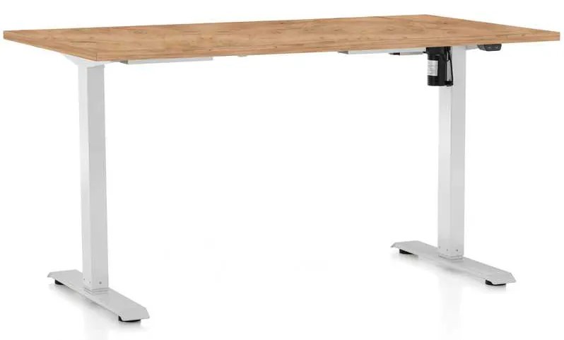 Výškovo nastaviteľný stôl OfficeTech A, 120 x 80 cm, biela podnož, dub kraft