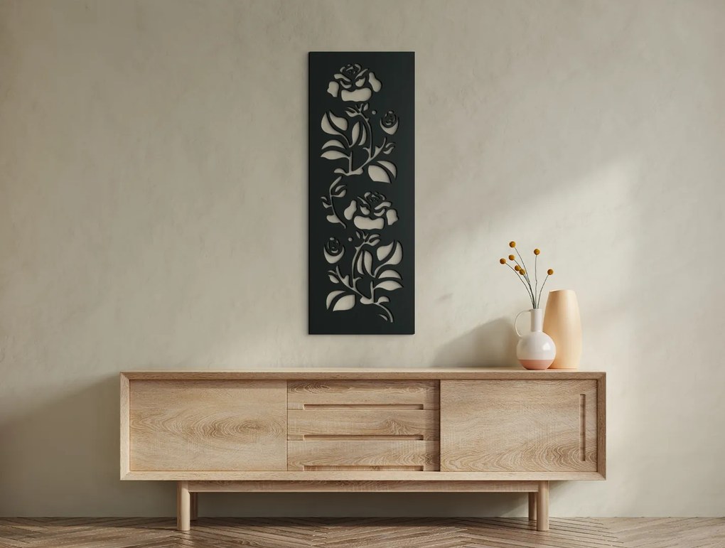 drevko Drevený obraz Ruže Rozmer obrazu: 44,5 x 16,5 cm, Farba dekorácie: Čierna