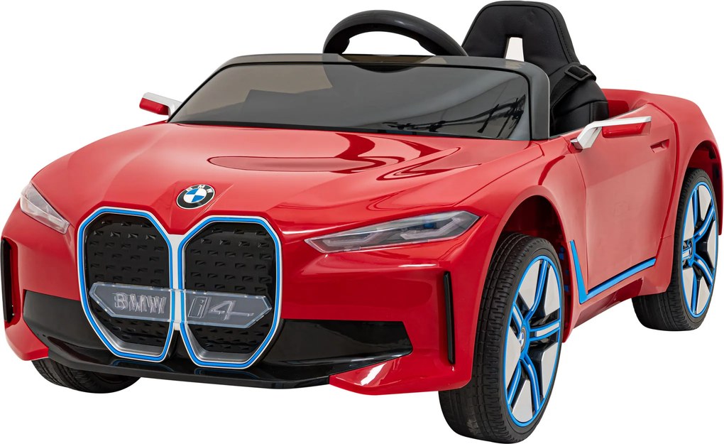 Ramiz Elektrické autíčko BMW i4 pre deti červené + diaľkové ovládanie + EVA + ekokoža + LED audio + pomalý štart
