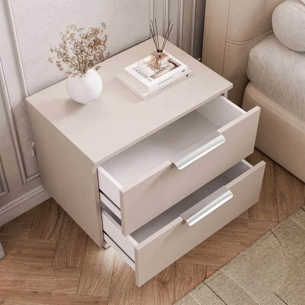 NOČNÝ STOLÍK MARION 2S KAŠMÍR STRIEBORNÉ ÚCHYTKY LED