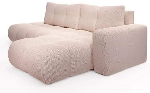Rozkladacia rohová čalúnená sedacia súprava s úložným priestorom do L ALMADA pravá ružová