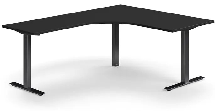 Kancelársky stôl QBUS, rohový, 1600x2000 mm, T-rám, čierny rám, čierna