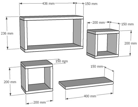SADA 4x Nástenná polica BABI biela