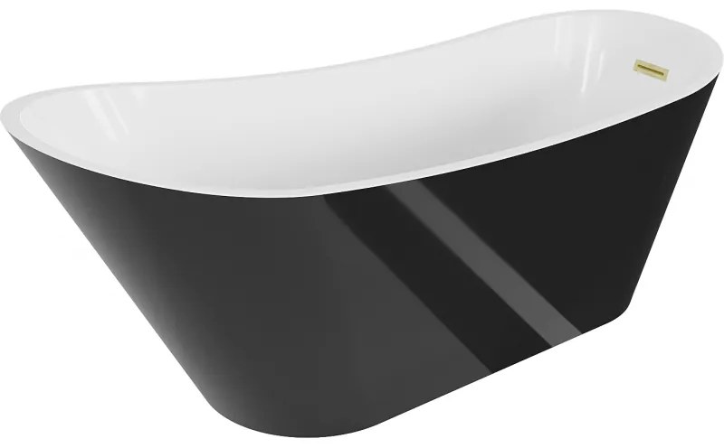 Mexen Alta, voľne stojaca vaňa 170 x 75 cm, biela-čierna, zlatý matný prepad, 52141707575-55
