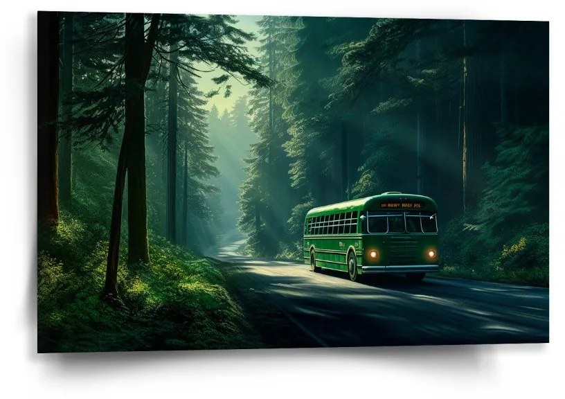 Sablio Obraz Zelený autobus v lese - 60x40 cm