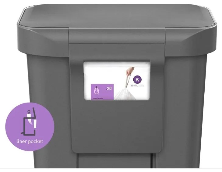 Obdĺžnikový pedálový kôš 45 l, šedý plast/nerez, sivá
