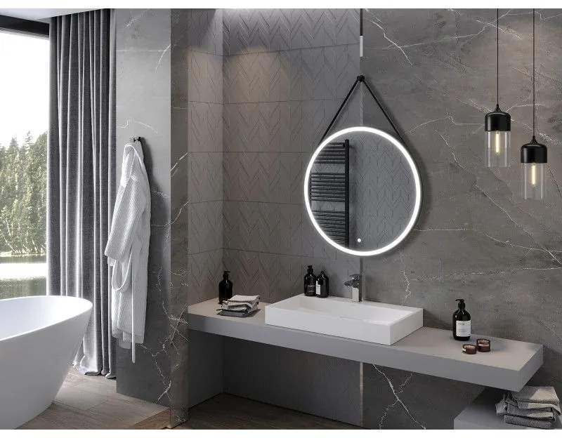 Mexen Reni, LED kúpeľňové zrkadlo s podsvietením 80x80 cm, 6000K, čierny rám, ochrana proti zahmlievaniu, 9812-080-080-611-70