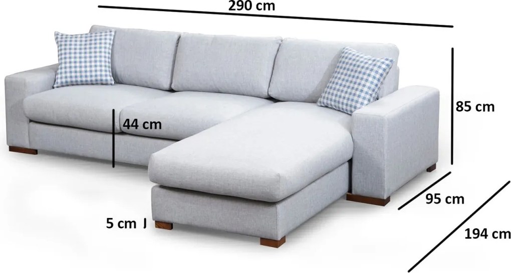 Rohová sedacia súprava Loop 290 cm sivá pravá