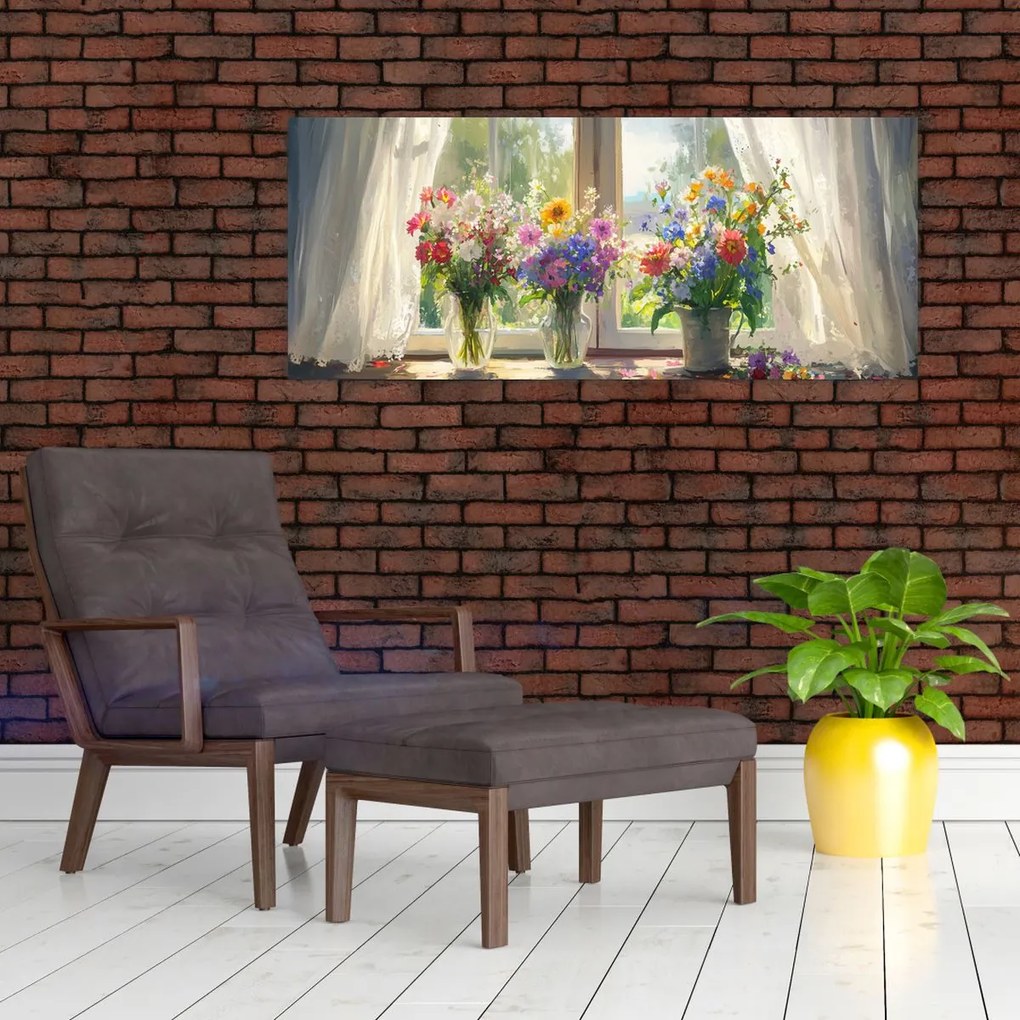 Obraz - Kytica pri okne (120x50 cm)