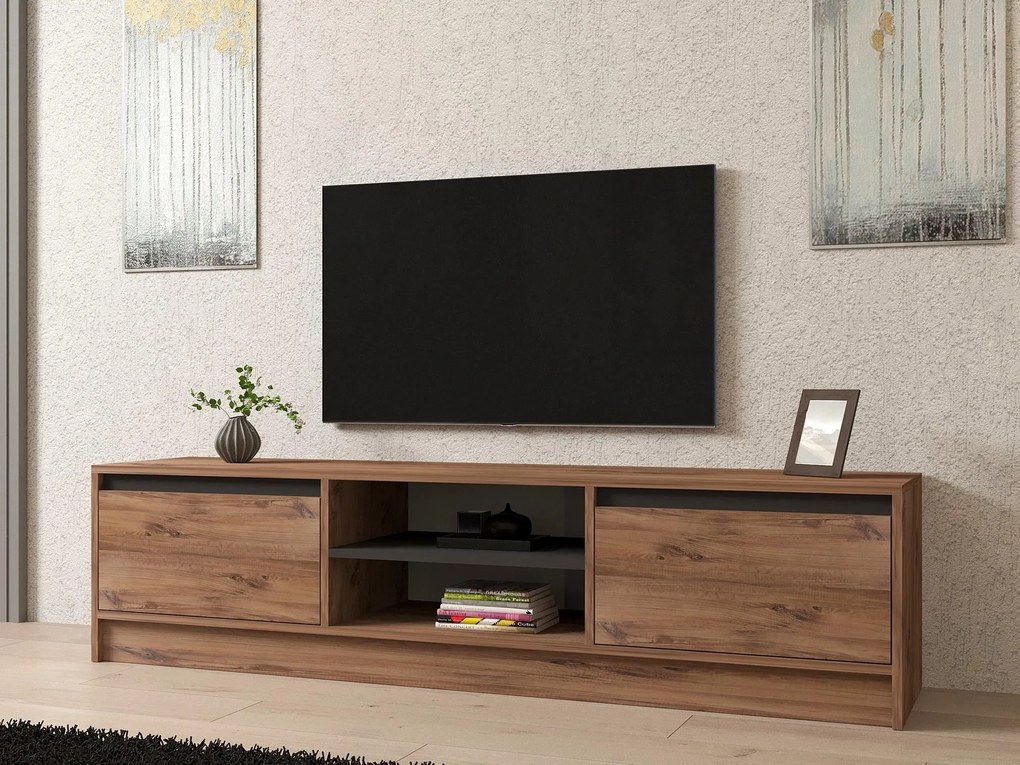TV stolík/skrinka Netibo (borovica atlantická + antracit) . Akcia -19%. Vlastná spoľahlivá doprava až k Vám domov. 1095441