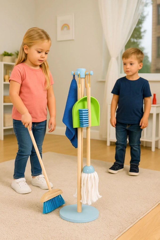 Detská drevená upratovacia súprava mop a lopatka 7-dielna ECOTOYS