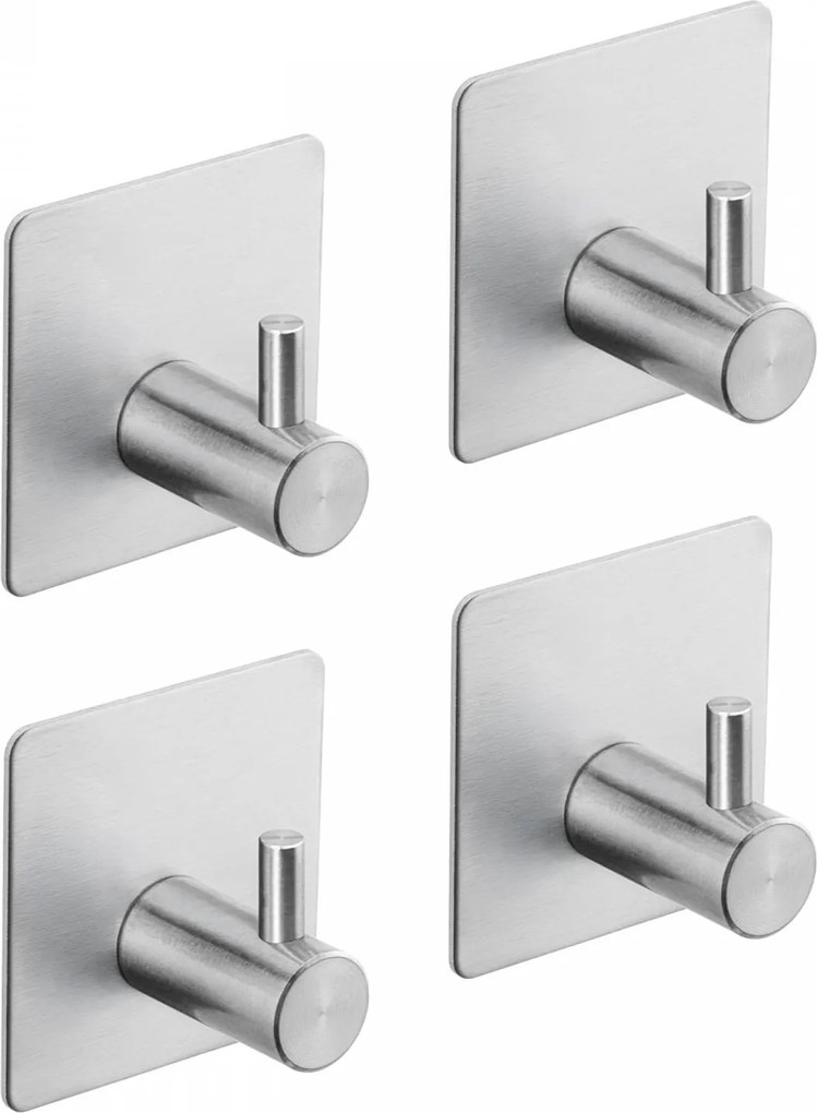 Erga Pad, samolepiace háčiky na uteráky bez vŕtania, 4ks, 4,5×4,5 cm, brúsená oceľ, ERG-YKA-CH.PAD4-CHR