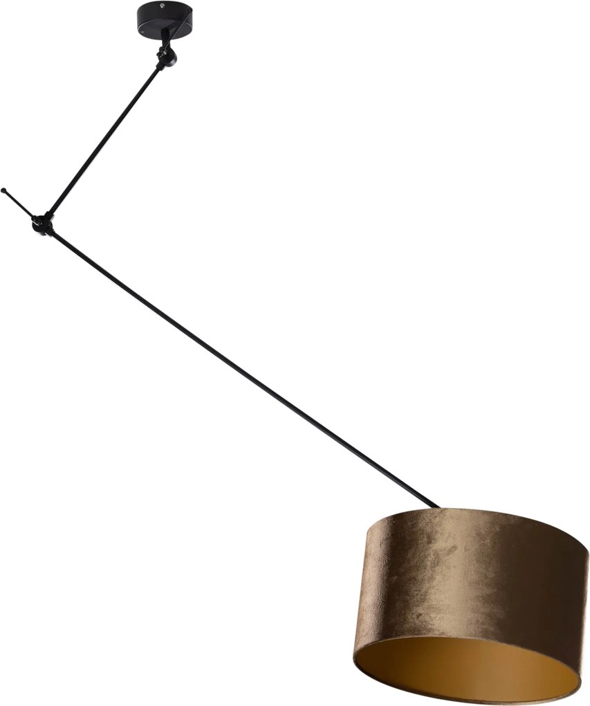 Závesná lampa čierna s bronzovým zamatovým tienidlom 35 cm - Blitz