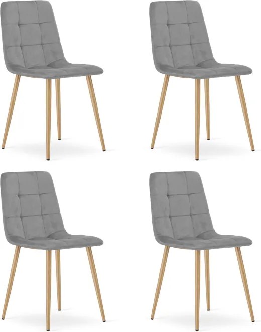 Set štyroch jedálenských stoličiek KARA zamatové svetlosivé / hnedé nohy (4 ks)