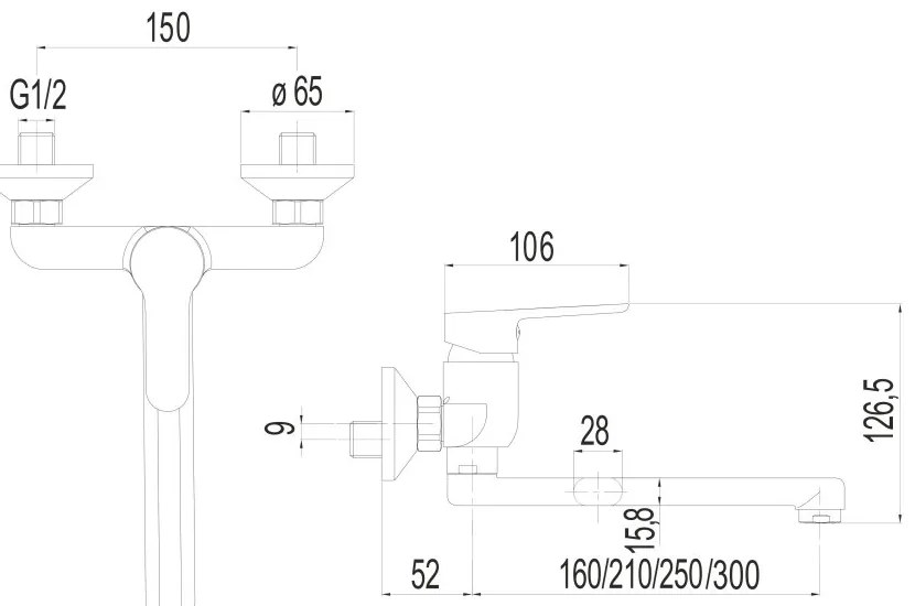 Mereo Mereo, Drezová nástenná batéria, Zuna, s ramienkom plochým rovným 210 mm, chróm, MER-CB302Z