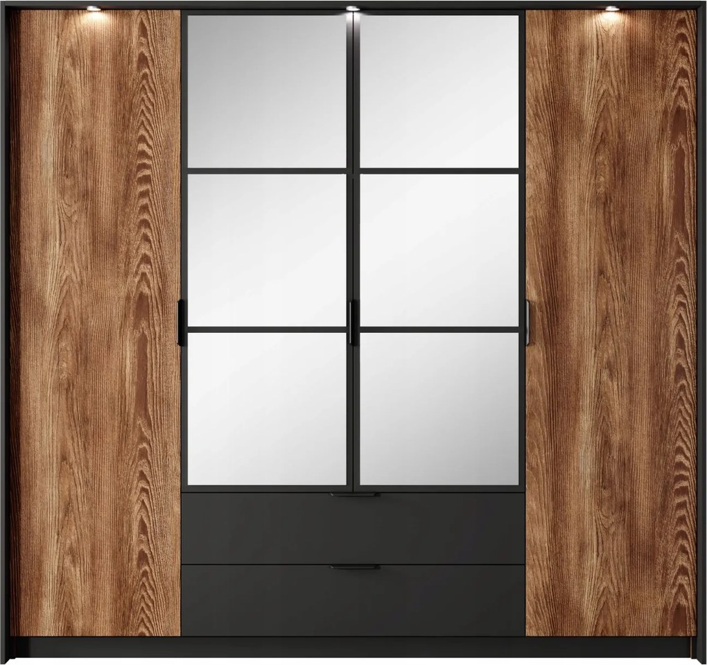 Veľká skriňa do spálne Milton 220 cm, gaštan, antracitová