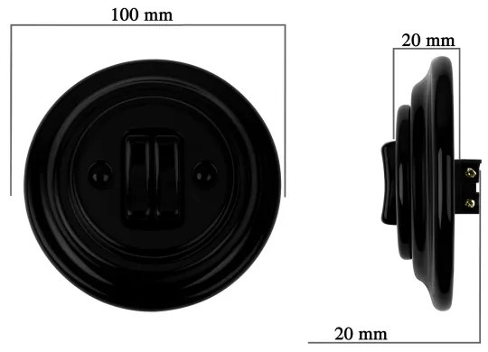 Bohemia-Design - Porcelánový retro dvojitý vypínač s rámikom č. 6+6 čierny