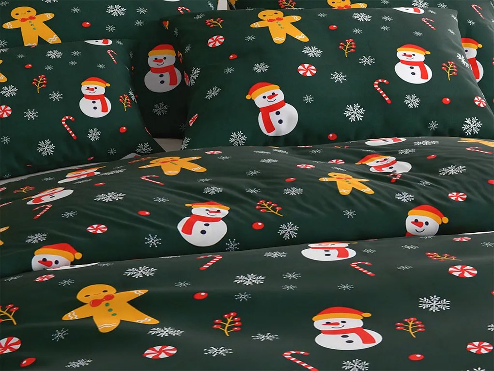 Bavlnené obliečky SNOWMAN AND GINGERBREAD zelené Rozmer obliečky: 70 x 90 cm | 140 x 200 cm