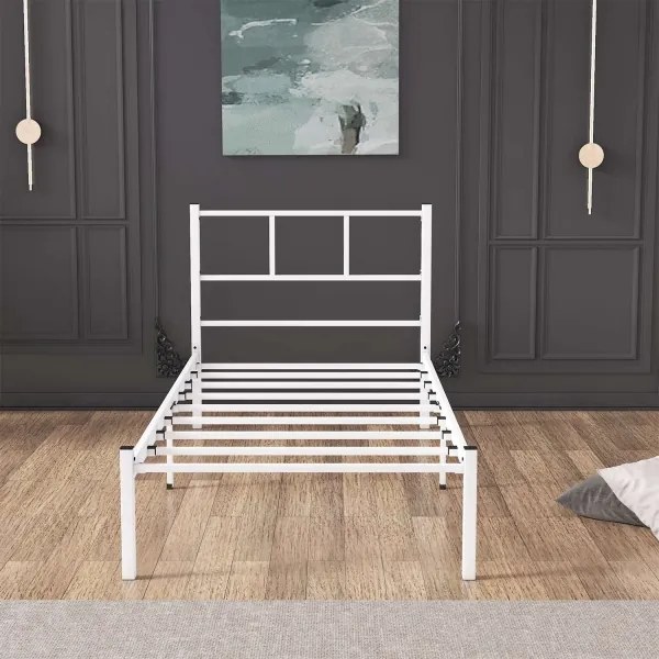 Kovová jednolôžková posteľ ROVAN 90x200 cm biela nosnosť 120 kg