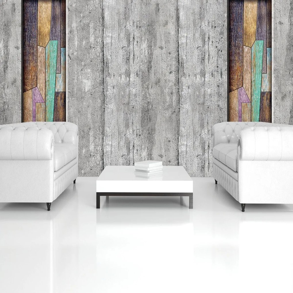 Fototapeta - Šedé a farebné drevené dosky (152,5x104 cm)