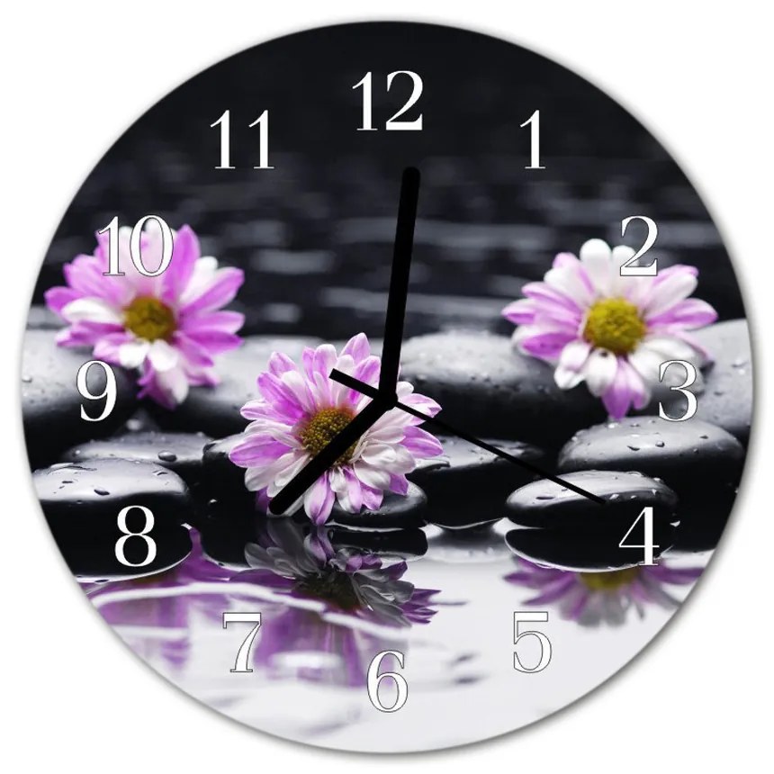Nástenné sklenené hodiny Kvety fi 30 cm