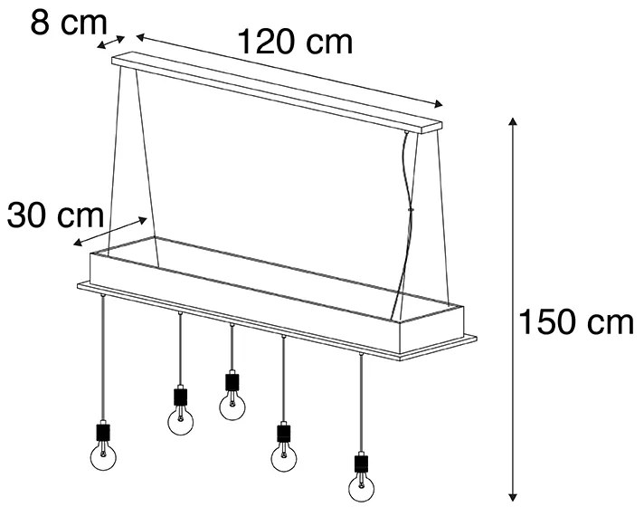 Rustikálne závesné svietidlo čierne s dreveným rámom 5-žiarovkové - Flair